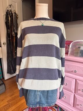 Brandy Melville Navy and Blue Striped Knit